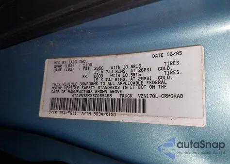 1995 Toyota Tacoma Xtracab Sr5 z USA, uszkodzony, nr VIN 4TAVN73K5SZ055468